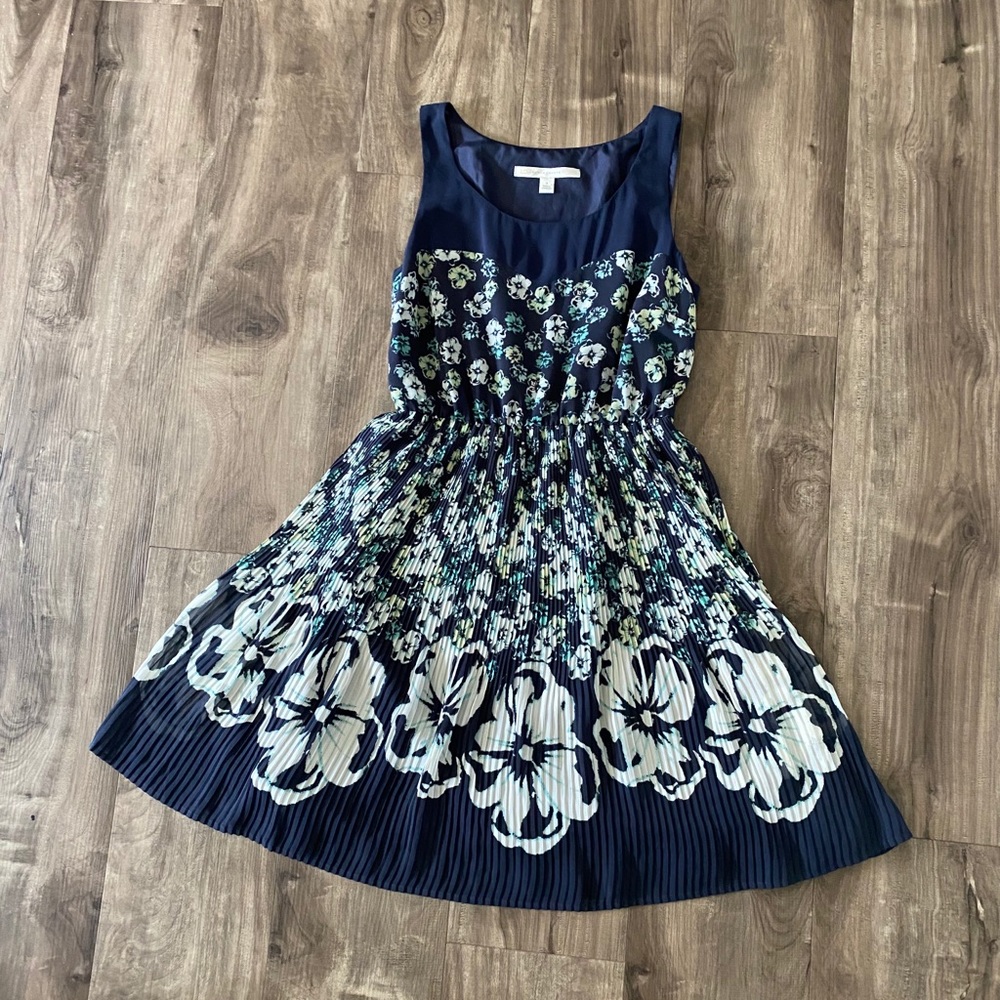 LC Lauren Conrad Navy Blue Dress W/ Pleated Skirt